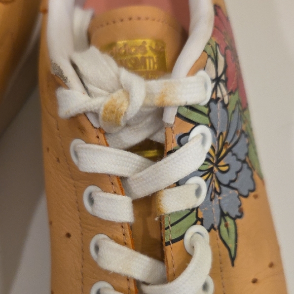 Adidas Stan Smith Peach/ Light Orange Floral Sneakers Leather Low Top Sz 6.5 - Picture 9 of 11